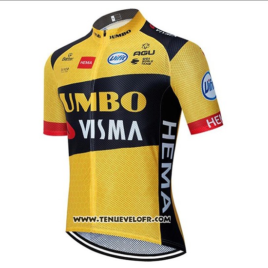 2020 Maillot Ciclismo Jumbo Visma Jaune Noir Manches Courtes et Cuissard